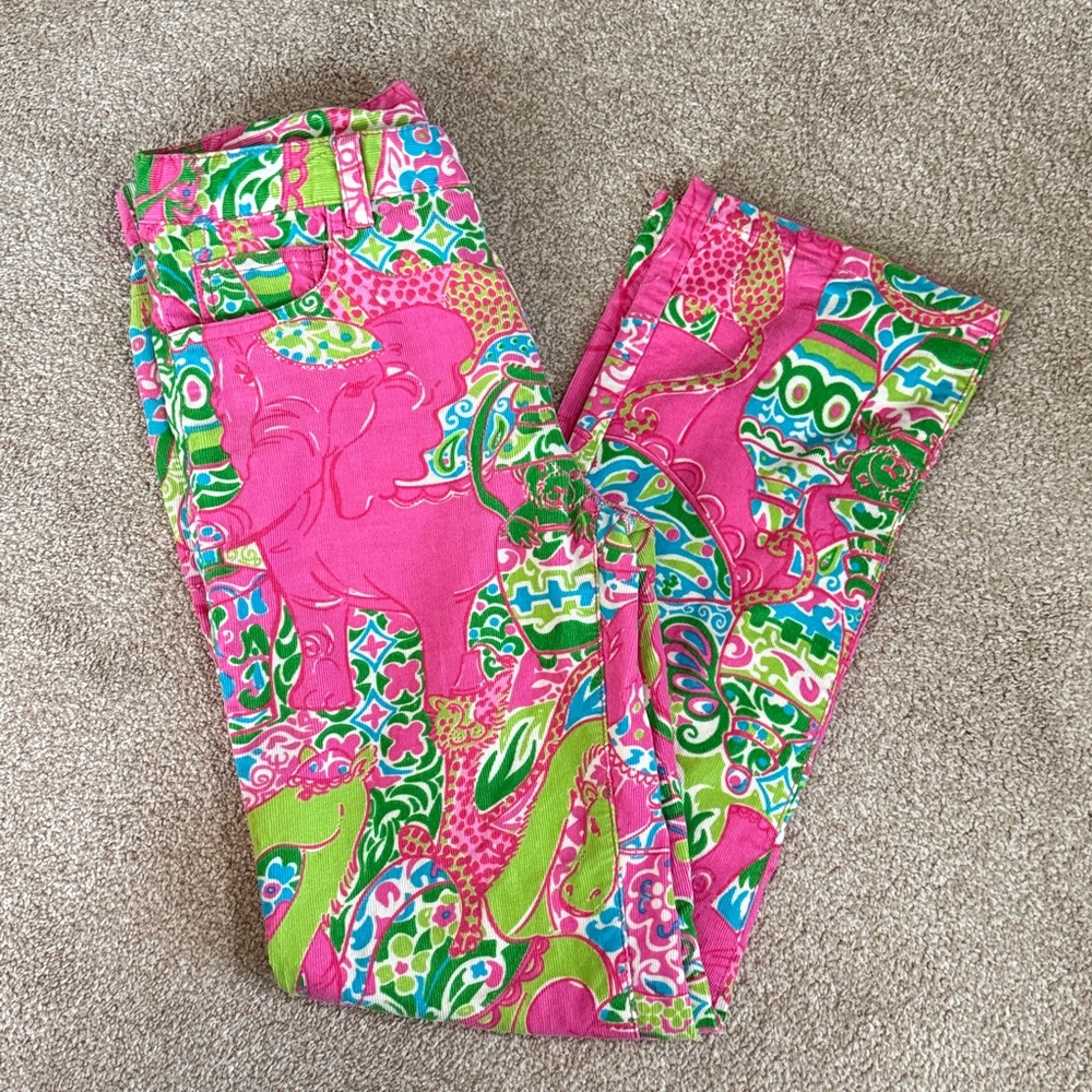 Lilly Pulitzer Floral Pink and Green corduroy pants